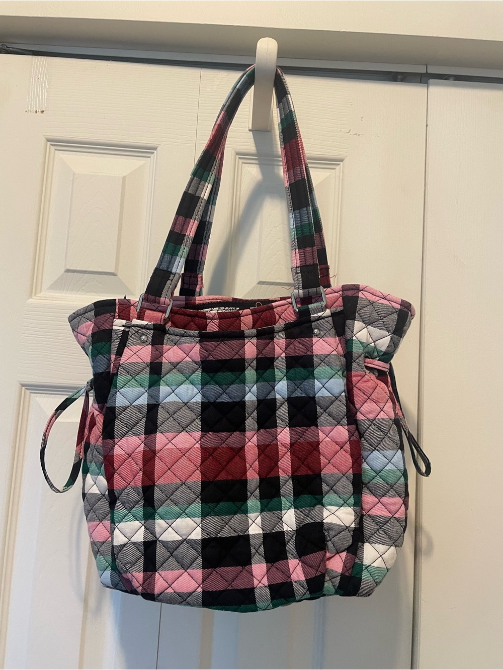 Vera Bradley Plaid Tote Bag in Pink & Green